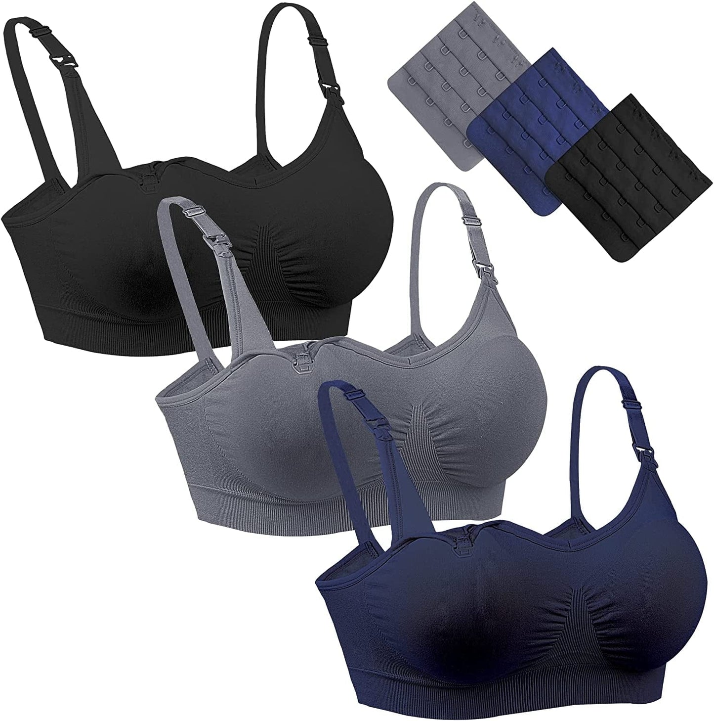 Women'S Seamless Nursing Bras for Breastfeeding Full Bust Maternity Bras for Pregnancy 03pcs/Pack (Black Blue Grey) / Medium