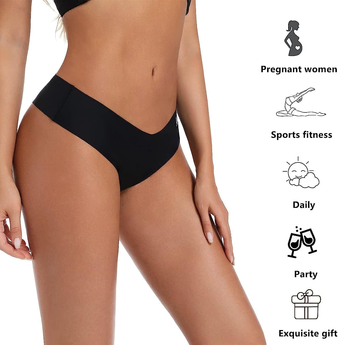 Women'S Seamless Thongs for Women No Show Bikini Panties V Waist Underwear Invisible Soft Stretch Thong Multipacks