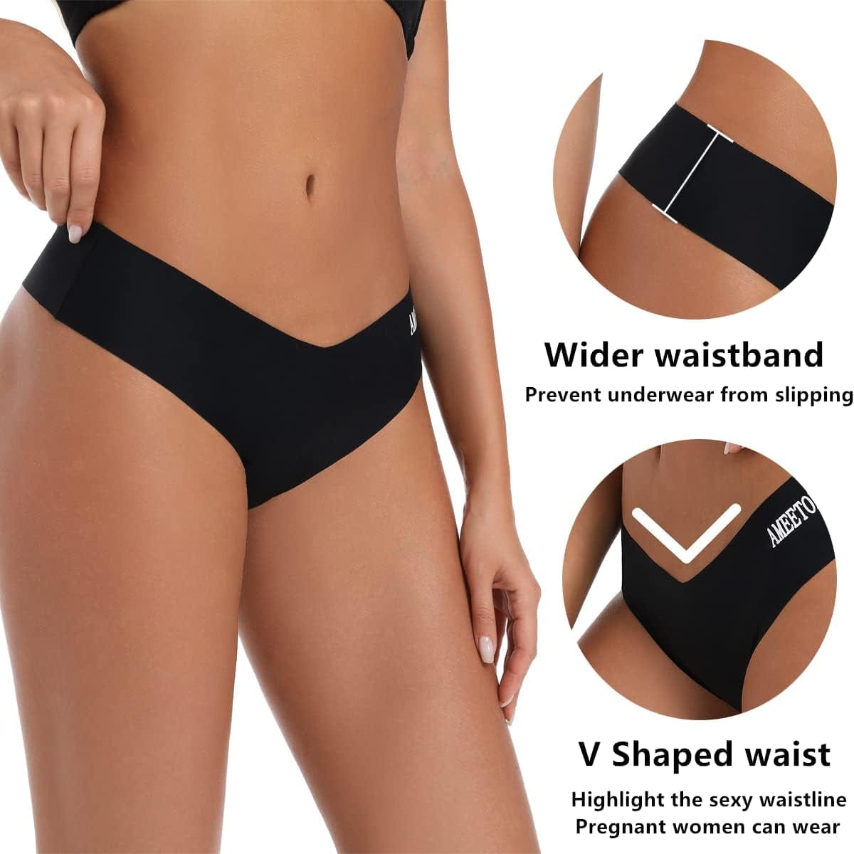 Women'S Seamless Thongs for Women No Show Bikini Panties V Waist Underwear Invisible Soft Stretch Thong Multipacks