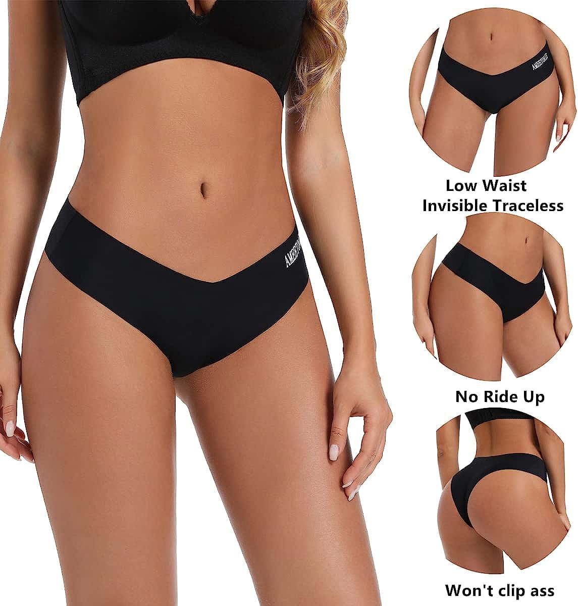 Women'S Seamless Thongs for Women No Show Bikini Panties V Waist Underwear Invisible Soft Stretch Thong Multipacks