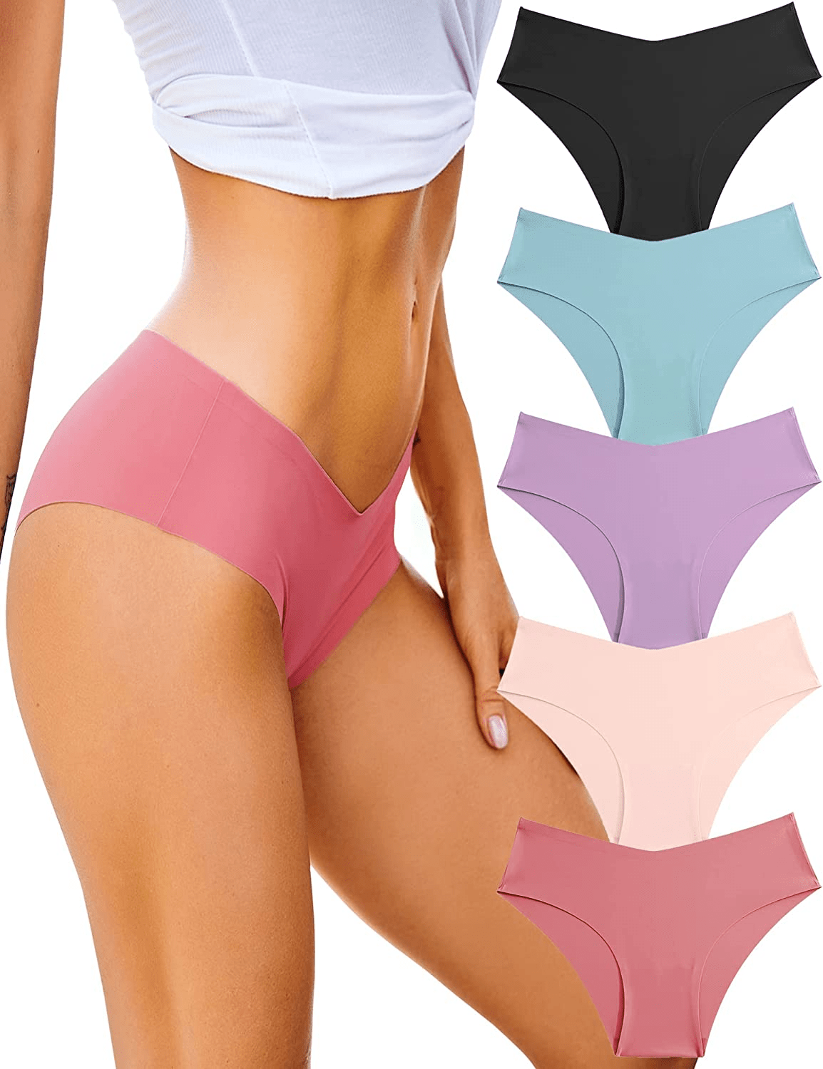 Women’S Seamless Underwear Soft Stretch Briefs Invisibles Hipster V Cut Cheeky No Show Bikini Panties 5 Pack XS-L Apparel & Accessories > Clothing > Underwear & Socks > Underwear ROSYCORAL Option a Small