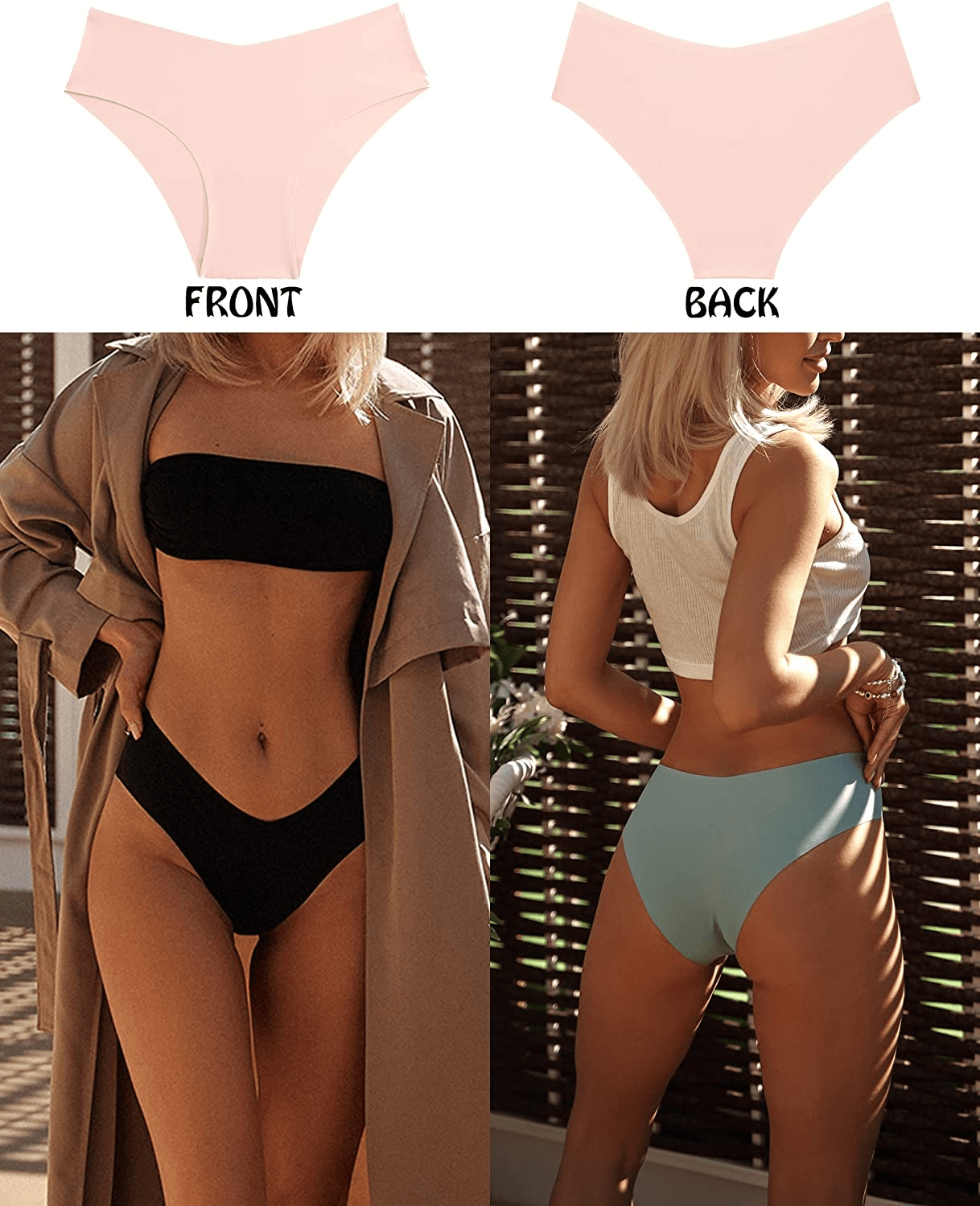 Women’S Seamless Underwear Soft Stretch Briefs Invisibles Hipster V Cut Cheeky No Show Bikini Panties 5 Pack XS-L Apparel & Accessories > Clothing > Underwear & Socks > Underwear ROSYCORAL