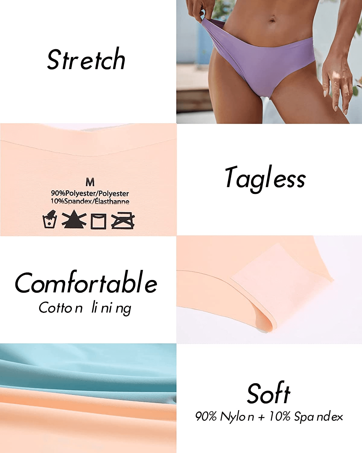 Women’S Seamless Underwear Soft Stretch Briefs Invisibles Hipster V Cut Cheeky No Show Bikini Panties 5 Pack XS-L Apparel & Accessories > Clothing > Underwear & Socks > Underwear ROSYCORAL