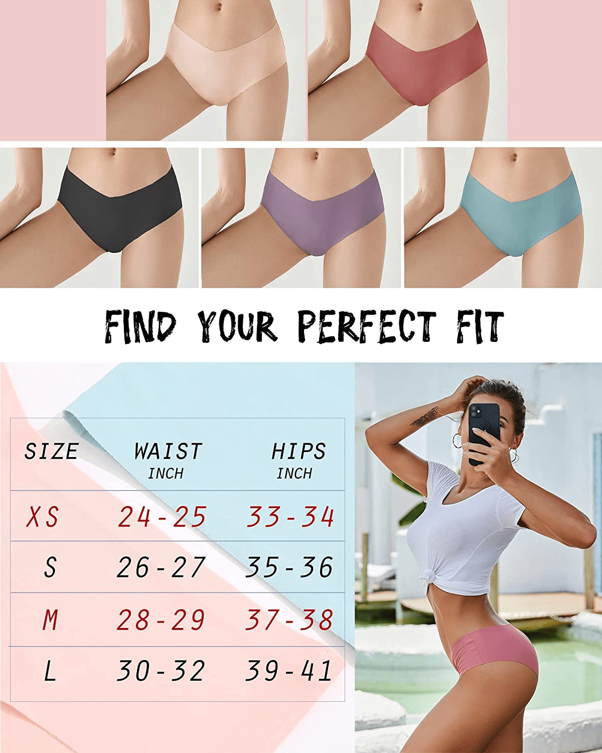 Women’S Seamless Underwear Soft Stretch Briefs Invisibles Hipster V Cut Cheeky No Show Bikini Panties 5 Pack XS-L Apparel & Accessories > Clothing > Underwear & Socks > Underwear ROSYCORAL