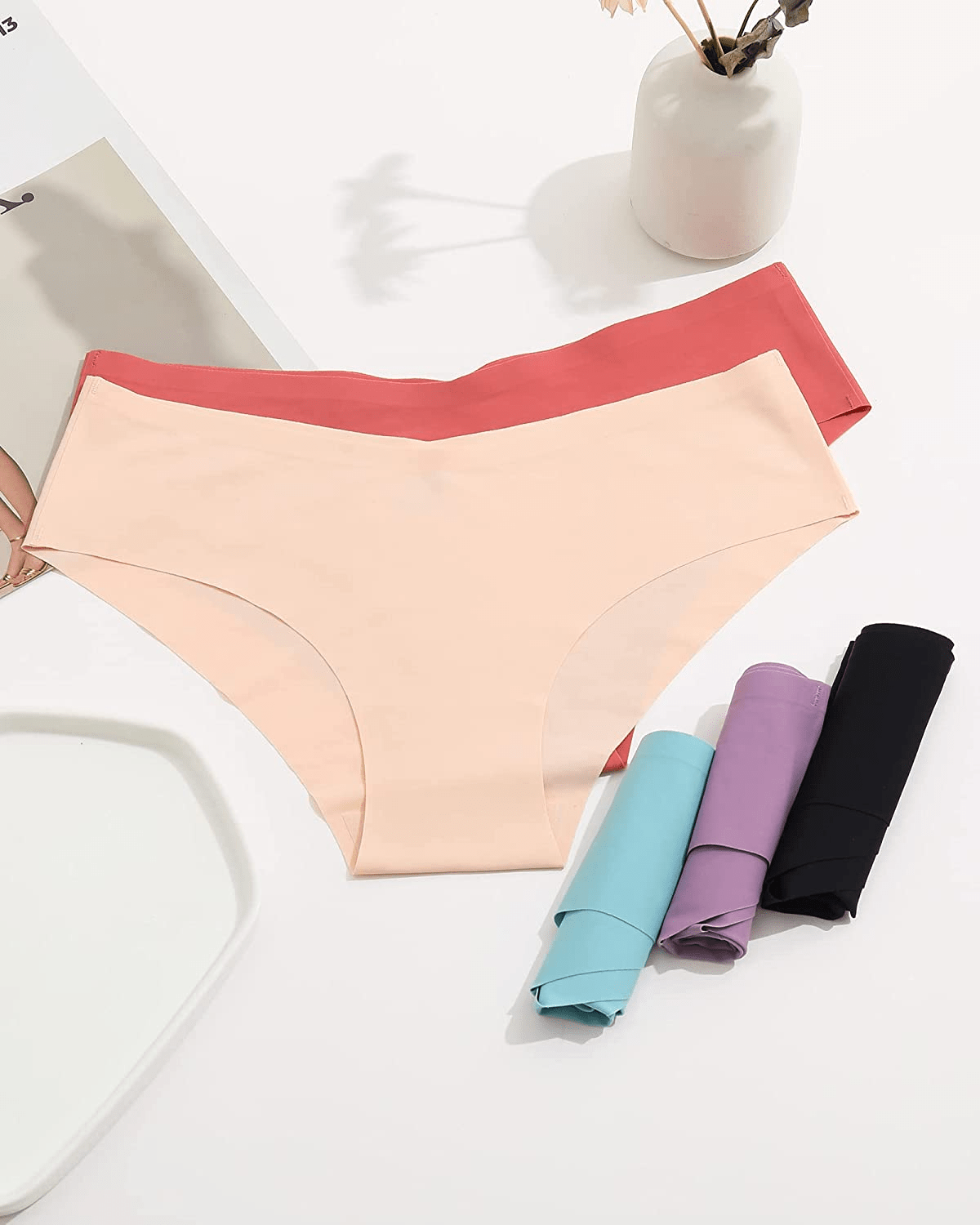 Women’S Seamless Underwear Soft Stretch Briefs Invisibles Hipster V Cut Cheeky No Show Bikini Panties 5 Pack XS-L Apparel & Accessories > Clothing > Underwear & Socks > Underwear ROSYCORAL