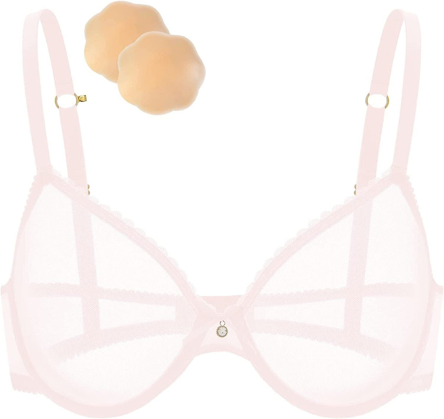 Women'S See through Sexy Sheer Bra Unlined Underwire Support Everyday Bra with Silicone Nipple