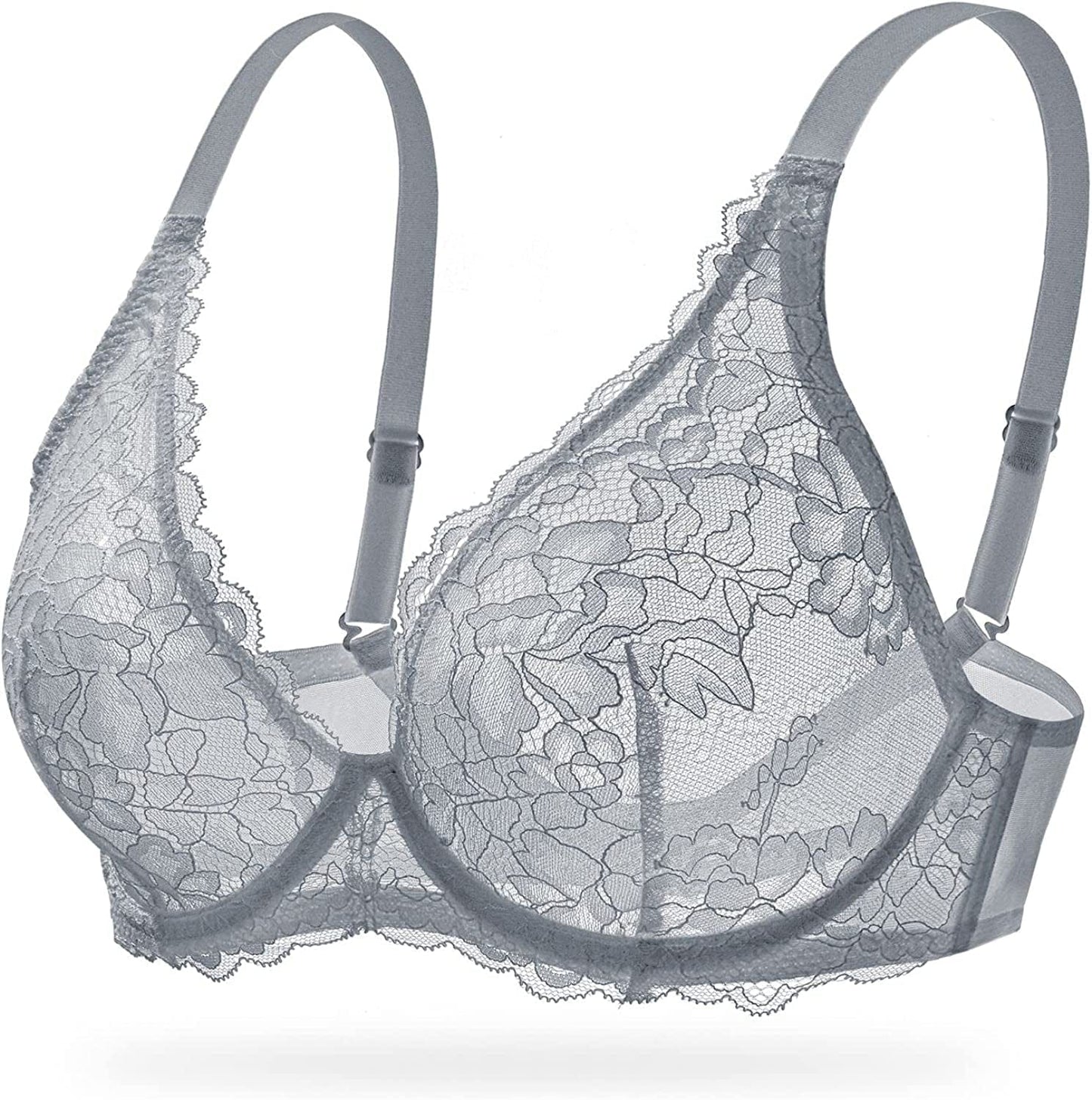 Women'S Sexy Bra Sheer Lace Bra Plunge Unlined Full Coverage See through Underwire Bra