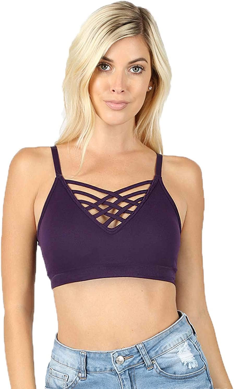 Women'S Sexy Cross Strappy Wirefree Sports Bra Bralette Dark Purple / 1X-2X