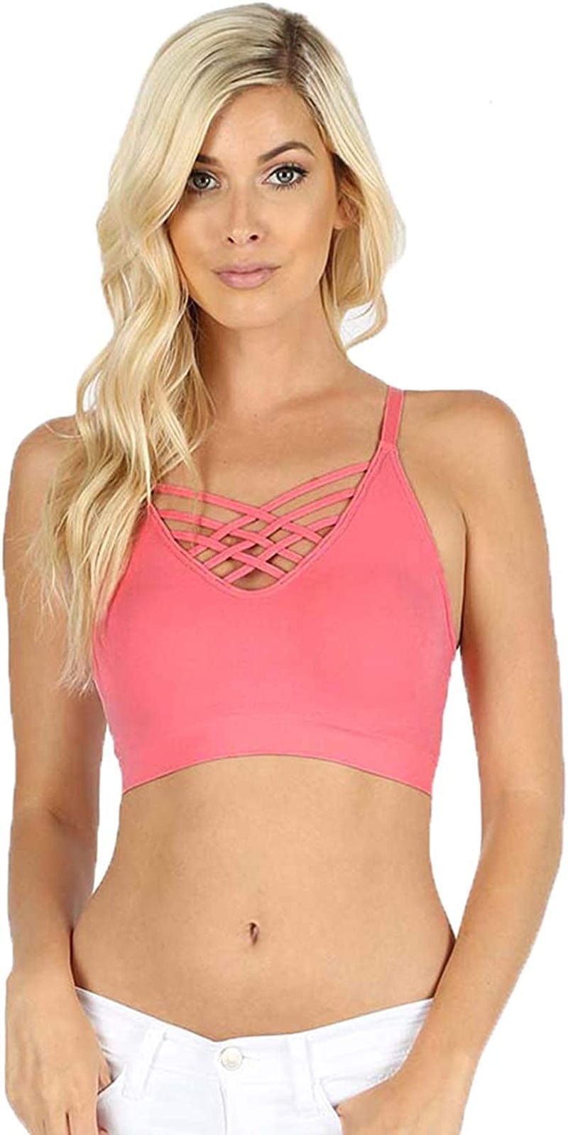 Women'S Sexy Cross Strappy Wirefree Sports Bra Bralette Rose / 1X-2X