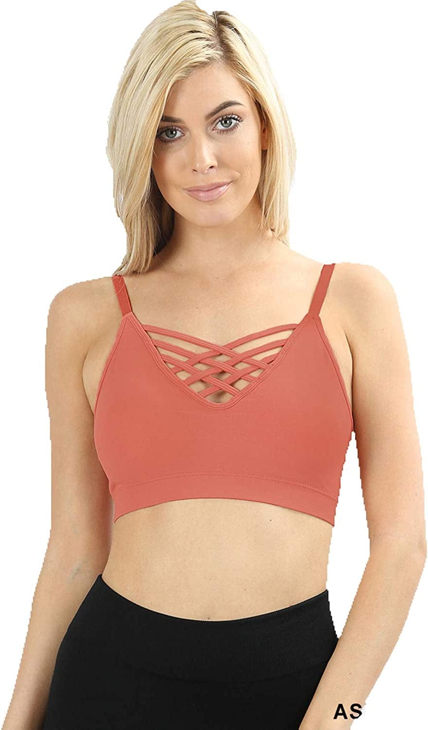 Women'S Sexy Cross Strappy Wirefree Sports Bra Bralette Ash Rose / Large-X-Large