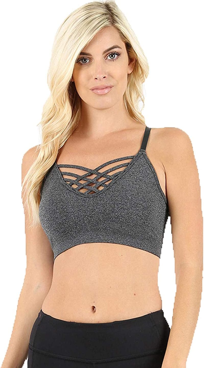 Women'S Sexy Cross Strappy Wirefree Sports Bra Bralette Charcoal / Large-X-Large