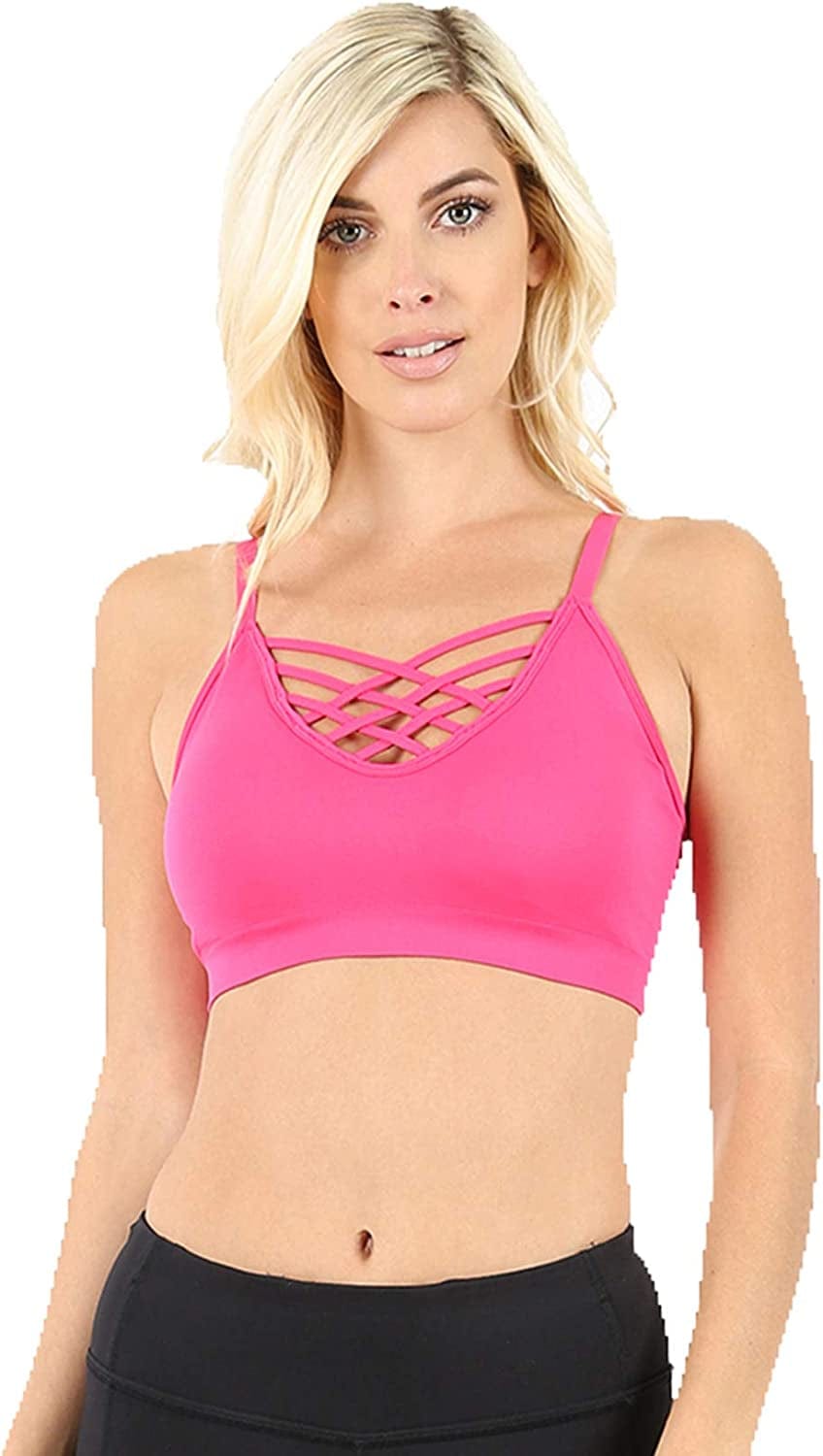 Women'S Sexy Cross Strappy Wirefree Sports Bra Bralette Hot Pink / Large-X-Large