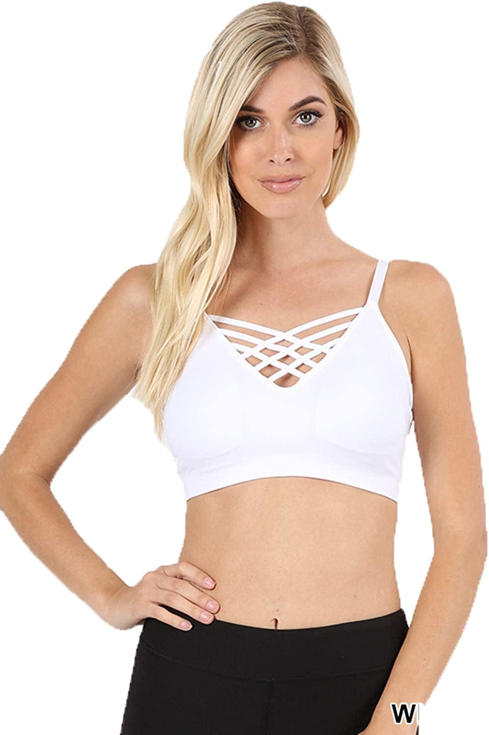 Women'S Sexy Cross Strappy Wirefree Sports Bra Bralette with Removable Pads
