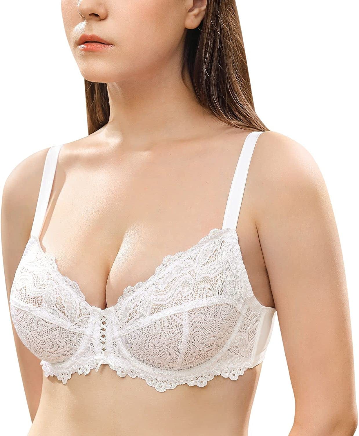 Women'S Sexy Lace Bra Non Padded Unlined Bra Full Coverage Underwire plus Size Lace Bralette Lingerie White / 40C