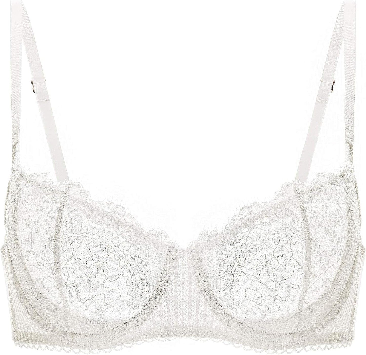 Women'S Sexy Lace Push up plus Size Bra Sheer Balconette Underwire Unlined Ivory_eyelash Lace / 36F