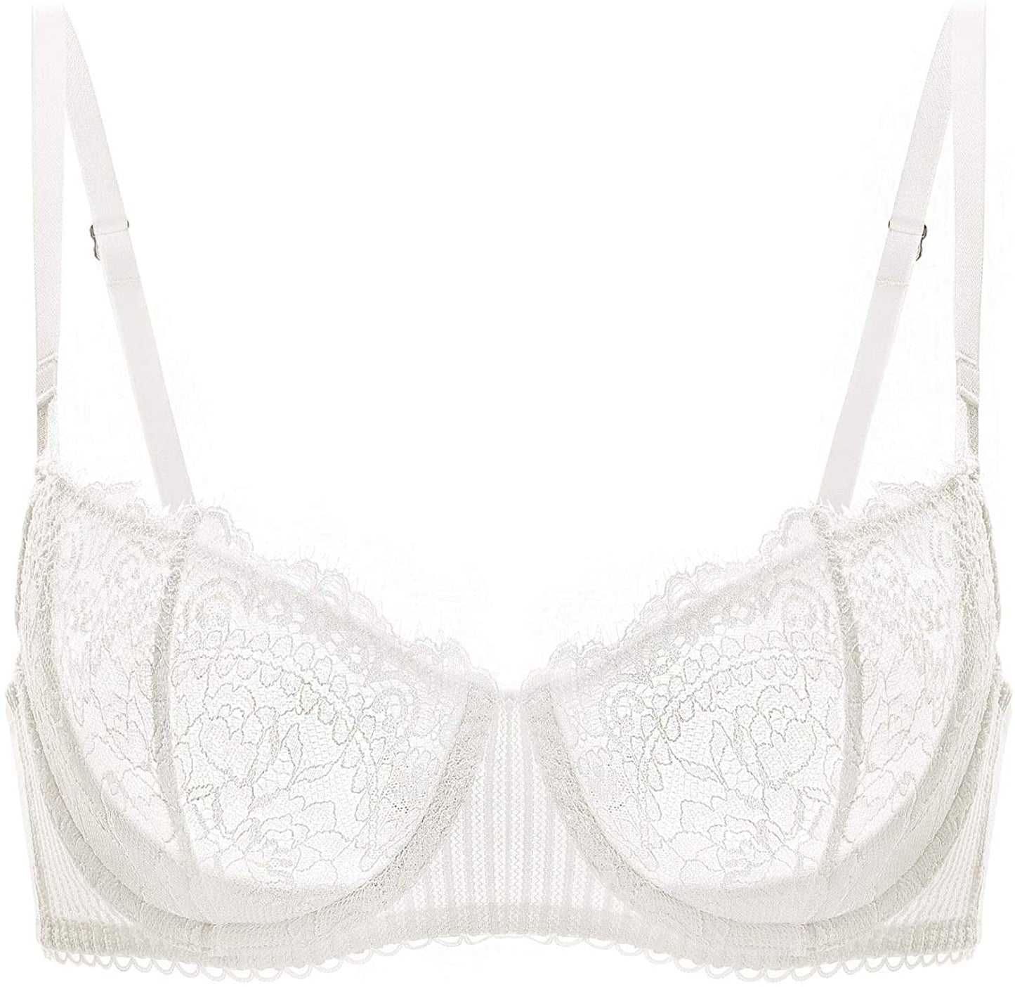 Women'S Sexy Lace Push up plus Size Bra Sheer Balconette Underwire Unlined Ivory_eyelash Lace / 36D