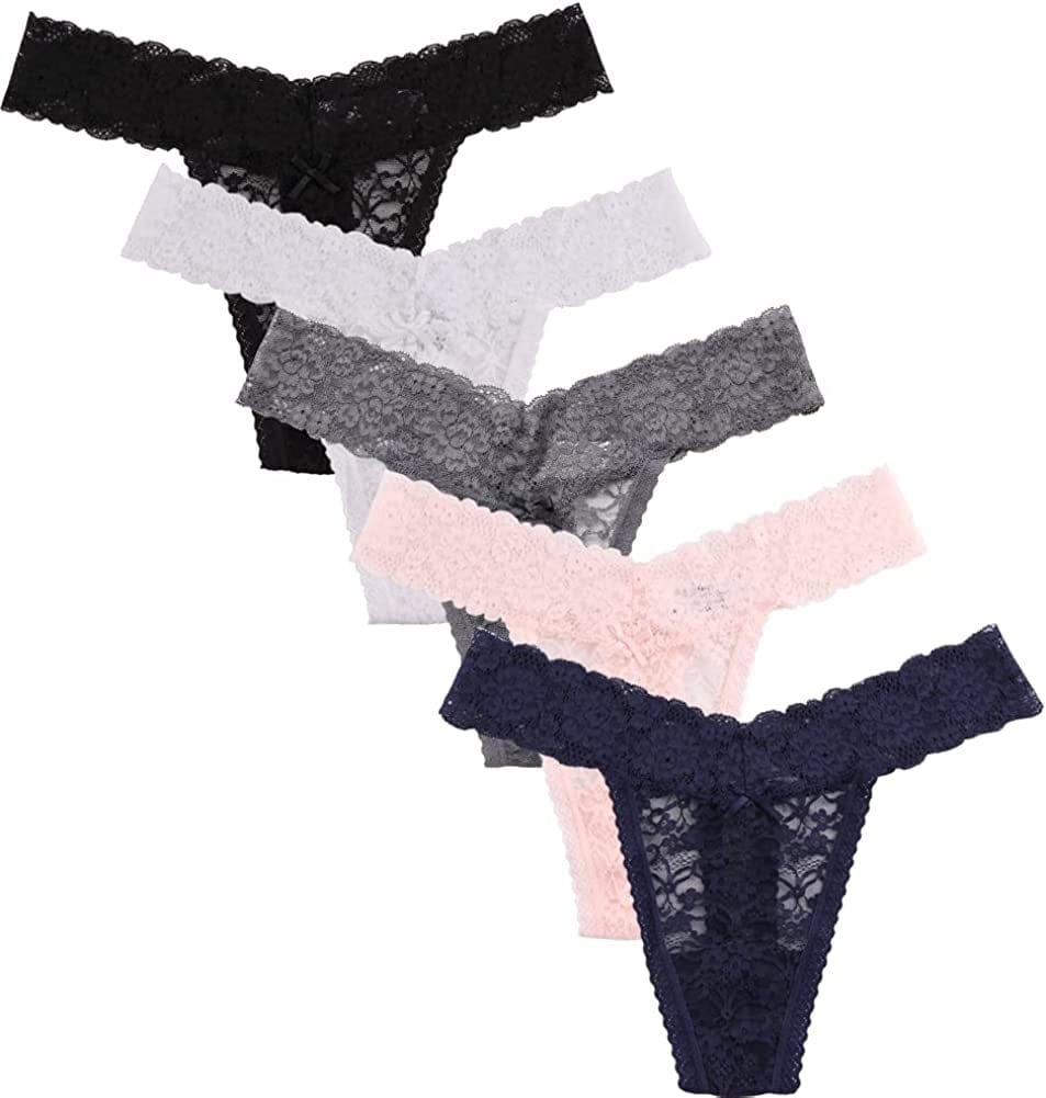 Women'S Sexy Lace Thongs V Cheeky Underwear See through Panties Pack of 5 B Colors / XX-Large
