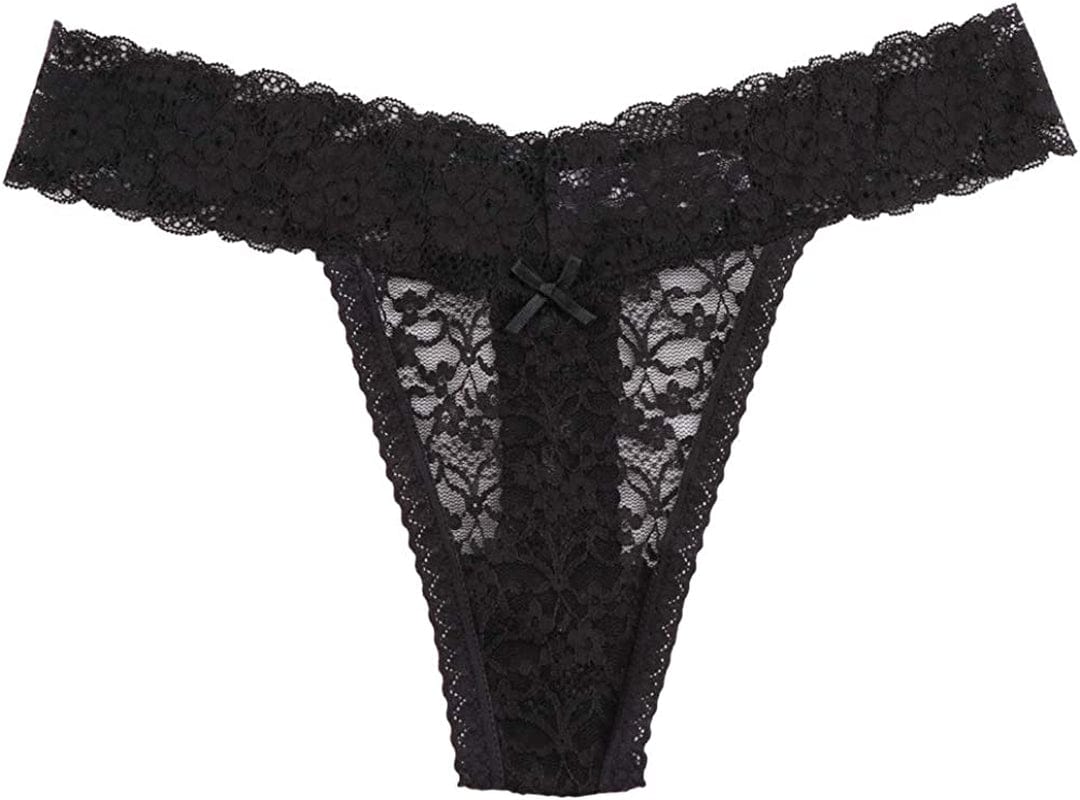 Women'S Sexy Lace Thongs V Cheeky Underwear See through Panties Pack of 5