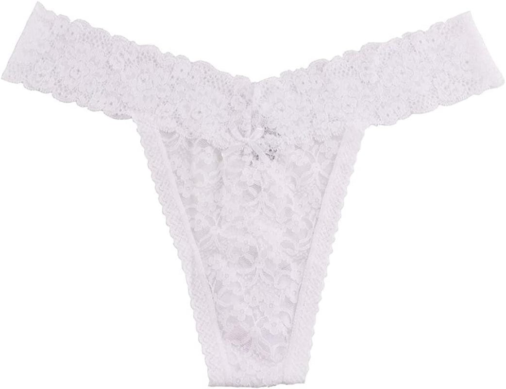 Women'S Sexy Lace Thongs V Cheeky Underwear See through Panties Pack of 5