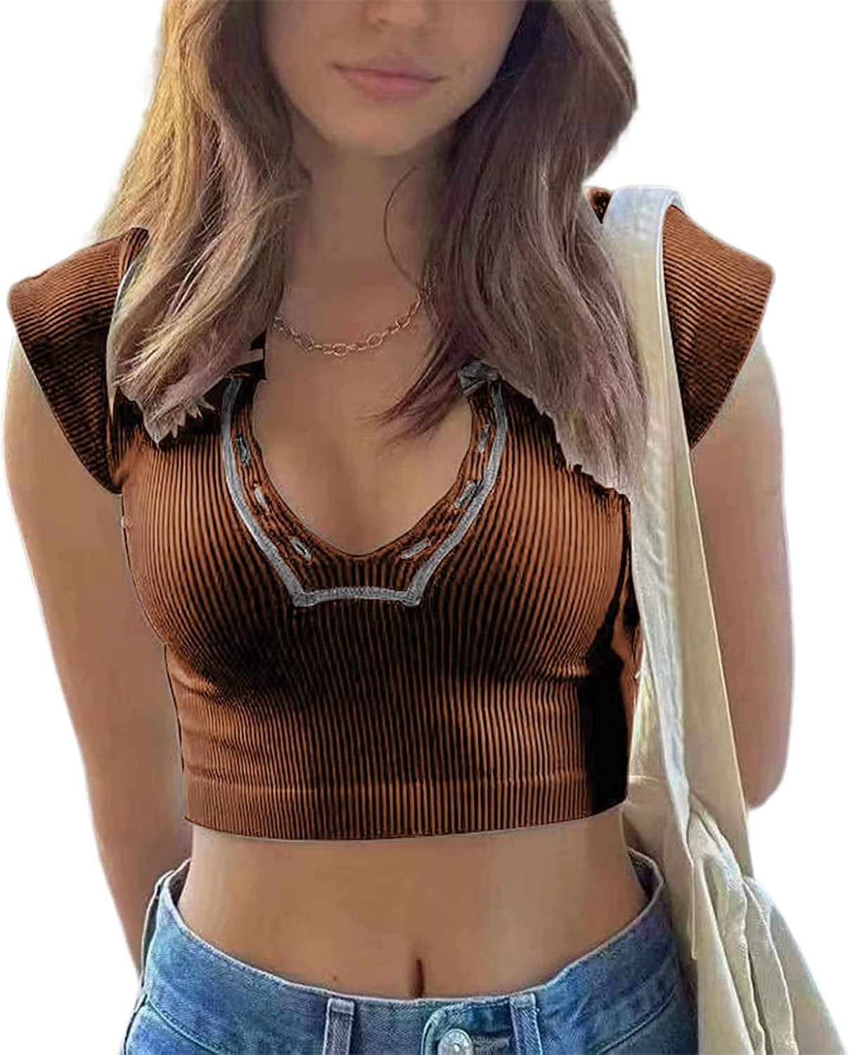 Women'S Sexy off the Shoulder Crop Top Solid Color Ruffled Short Sleeve Tube Cropped Blouse Tops B-brown / Small
