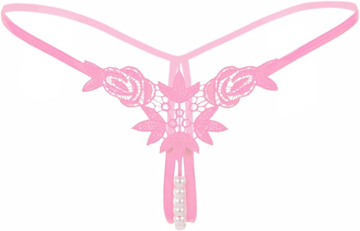 Women’S Sexy Panties,Lace Thongs G-String with Pearls Ball Style2-pink / Medium