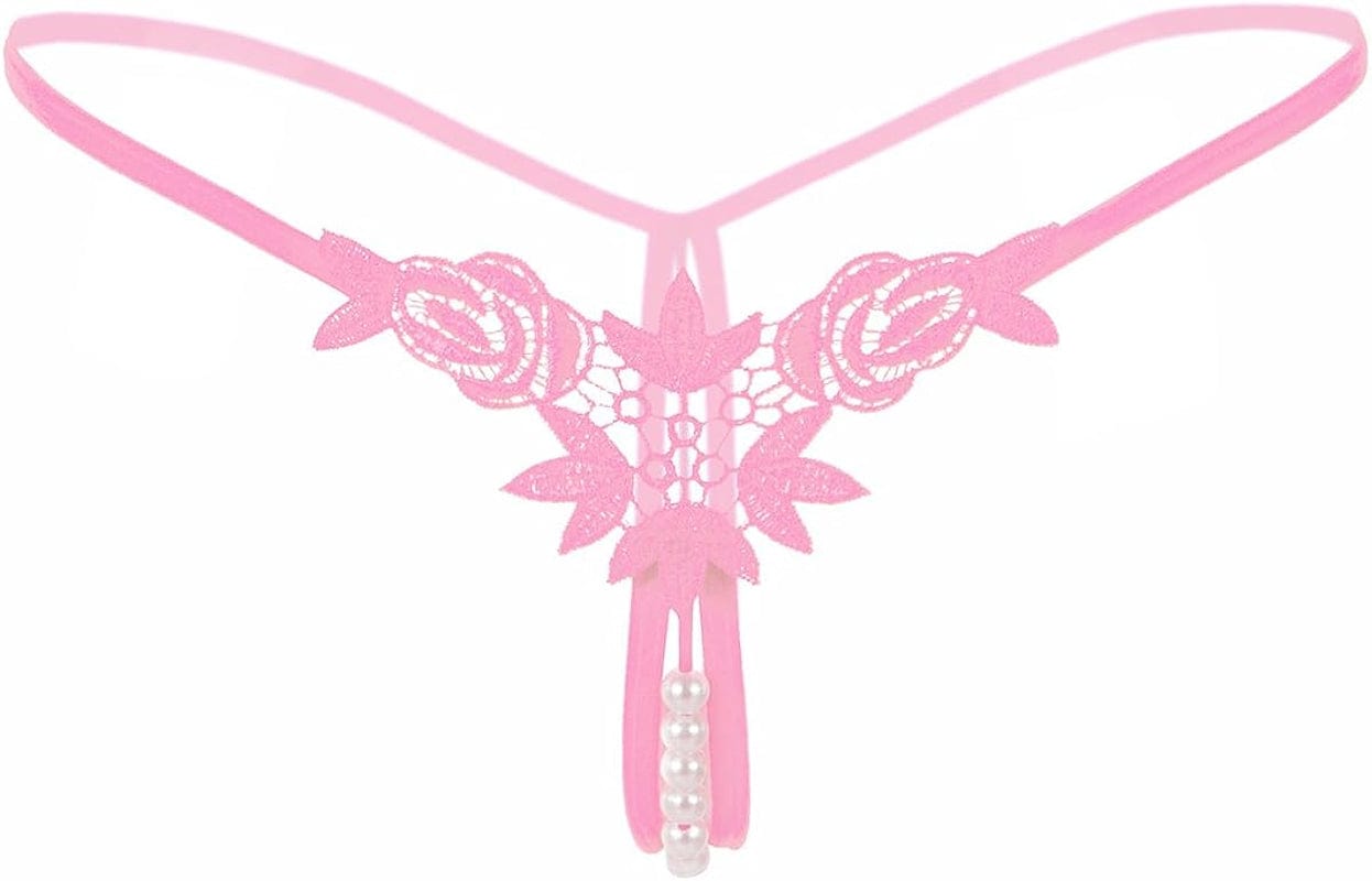 Women’S Sexy Panties,Lace Thongs G-String with Pearls Ball Style2-pink / Large