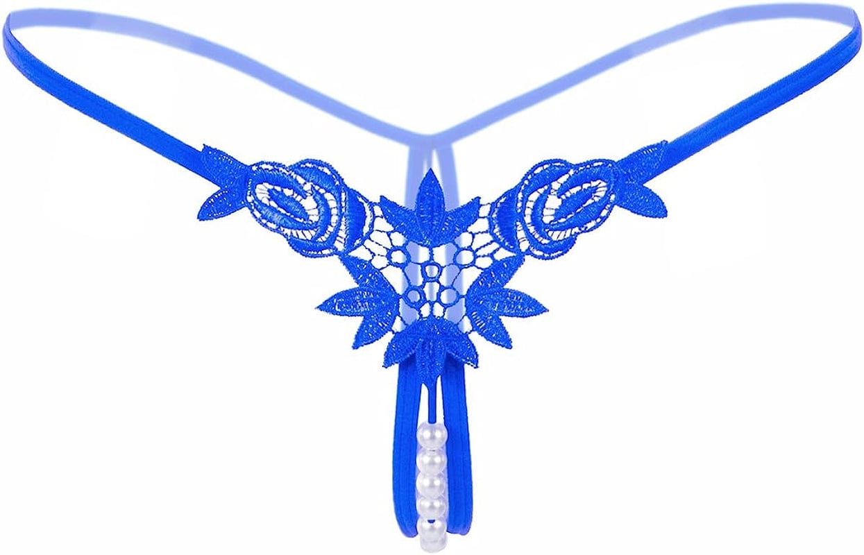 Women’S Sexy Panties,Lace Thongs G-String with Pearls Ball Style2-blue / Medium