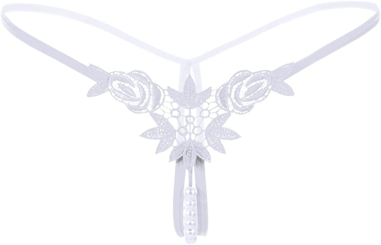Women’S Sexy Panties,Lace Thongs G-String with Pearls Ball Style2-white / Medium