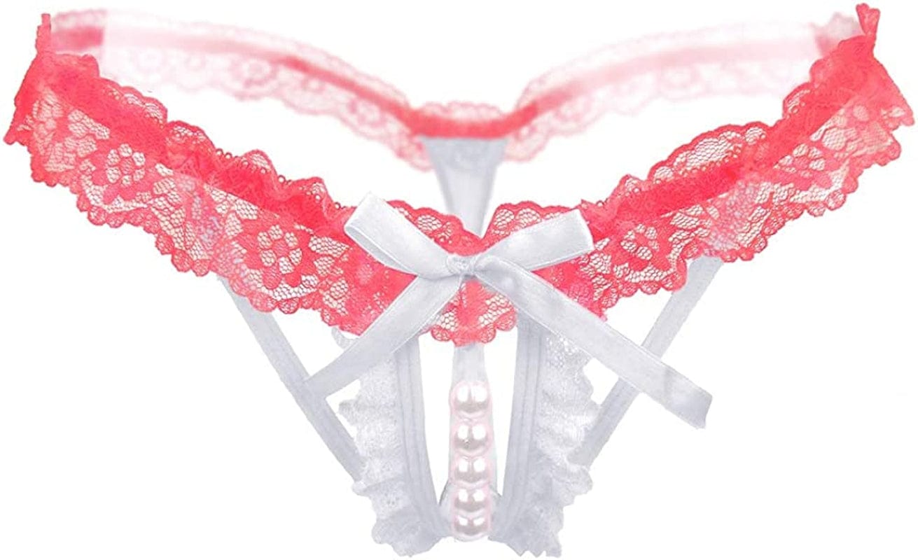 Women’S Sexy Panties,Lace Thongs G-String with Pearls Ball White / Medium