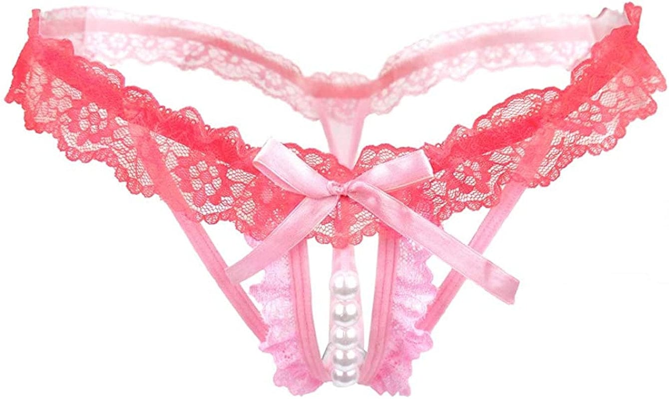 Women’S Sexy Panties,Lace Thongs G-String with Pearls Ball Pink / Medium