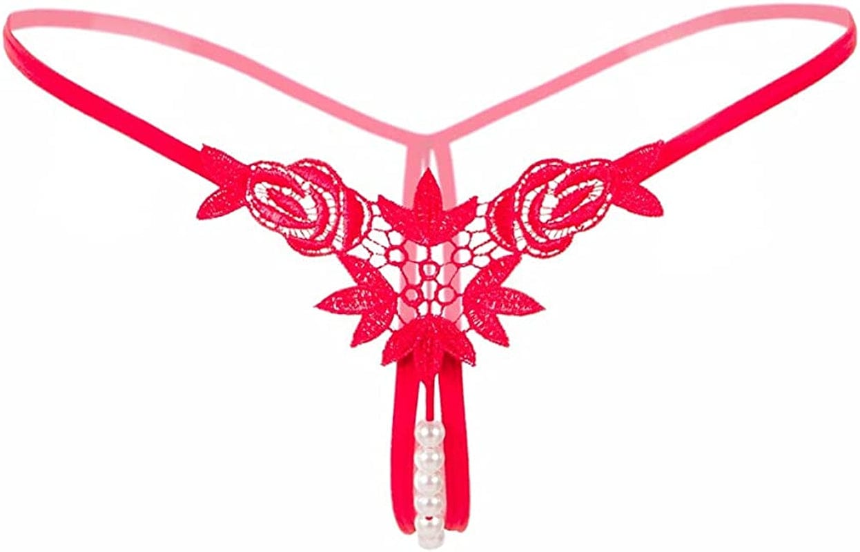 Women’S Sexy Panties,Lace Thongs G-String with Pearls Ball Style2-red / Medium