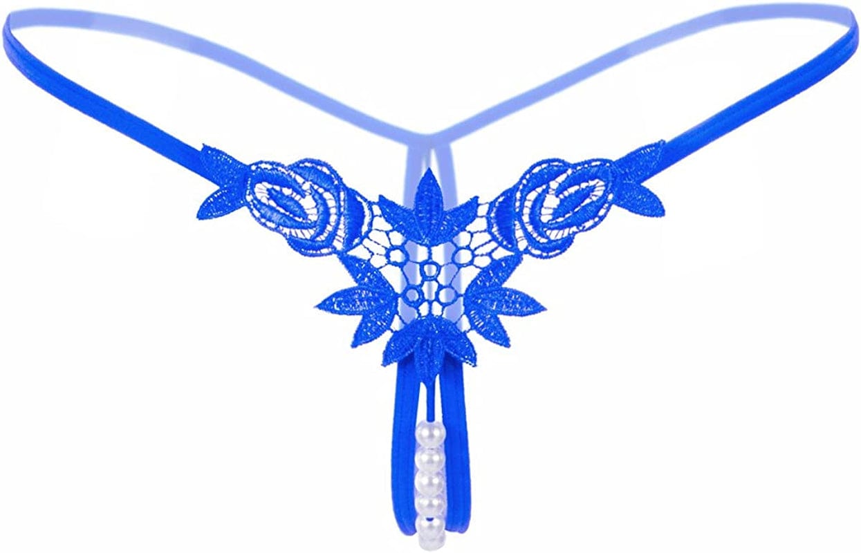 Women’S Sexy Panties,Lace Thongs G-String with Pearls Ball Style2-blue / X-Large