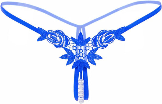 Women’S Sexy Panties,Lace Thongs G-String with Pearls Ball Style2-blue / X-Large