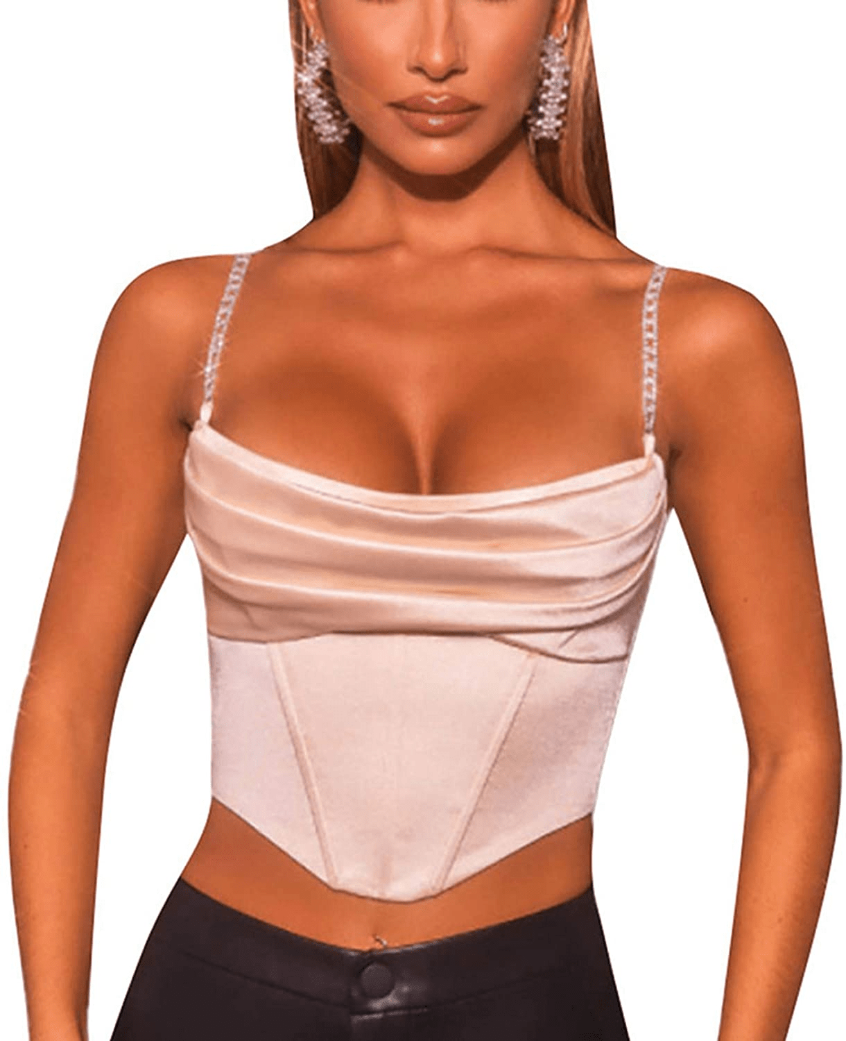 Women'S Sexy Push up Bustiers Corsets Crop Tops Strapless Slim Tank Top Bodice Y2K E-Girl Clubwear Party Outwear Apparel & Accessories > Clothing > Underwear & Socks > Lingerie REDWOON #27 Light Khaki Large