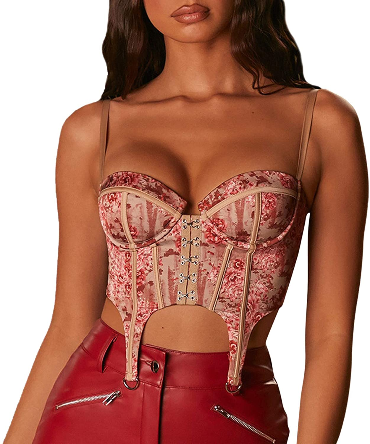 Women'S Sexy Push up Bustiers Corsets Crop Tops Strapless Slim Tank Top Bodice Y2K E-Girl Clubwear Party Outwear Apparel & Accessories > Clothing > Underwear & Socks > Lingerie REDWOON 16 Rose Red Small