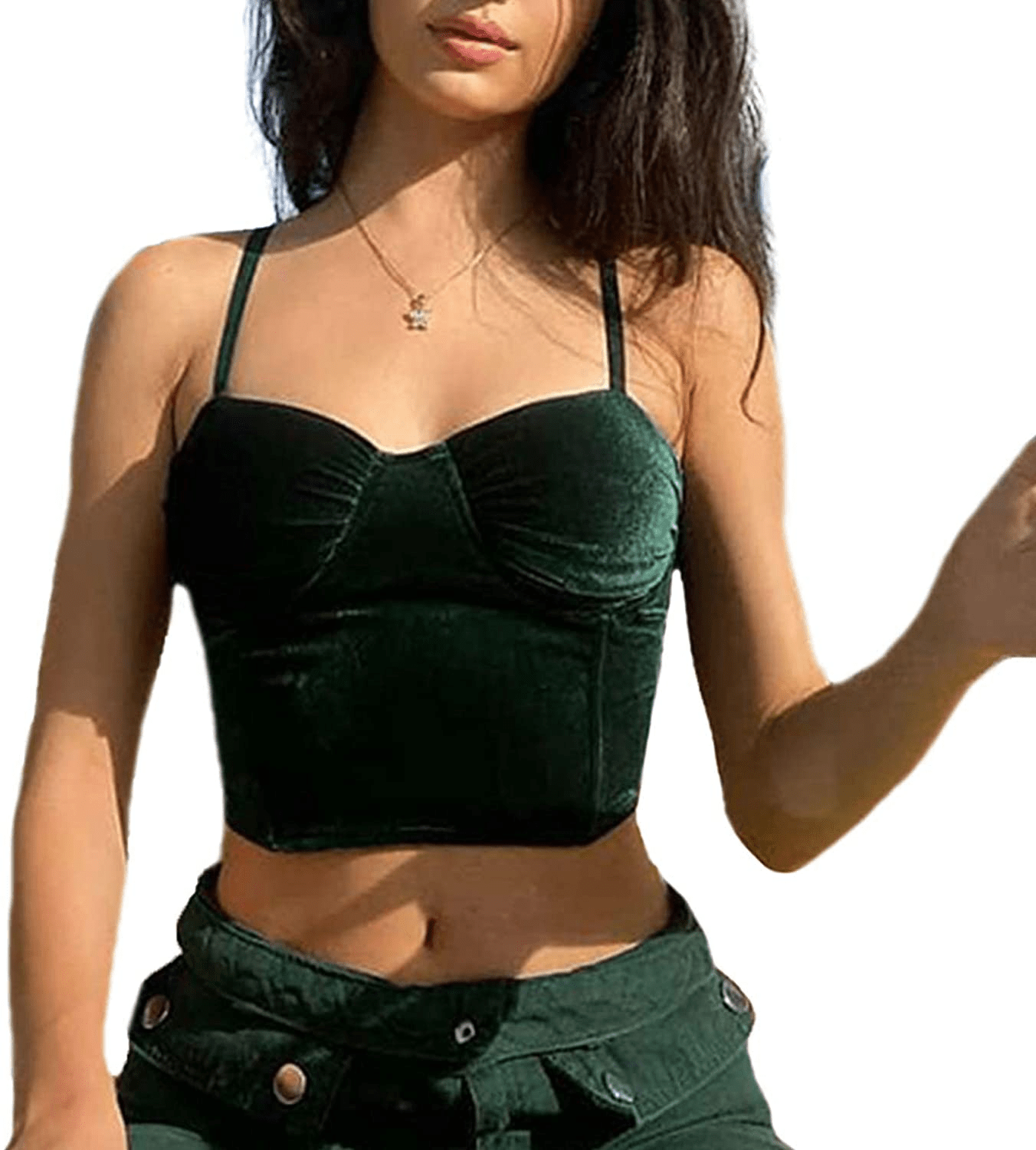 Women'S Sexy Push up Bustiers Corsets Crop Tops Strapless Slim Tank Top Bodice Y2K E-Girl Clubwear Party Outwear Apparel & Accessories > Clothing > Underwear & Socks > Lingerie REDWOON #28 Dark Green Large