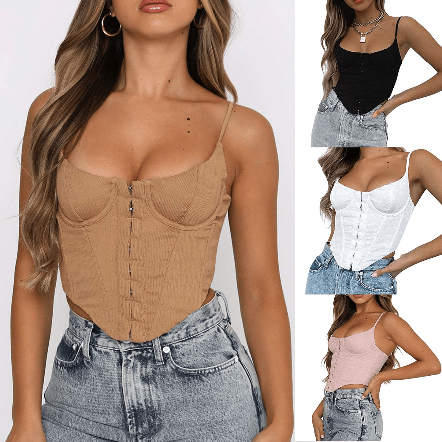 Women'S Sexy Push up Bustiers Corsets Crop Tops Strapless Slim Tank Top Bodice Y2K E-Girl Clubwear Party Outwear Apparel & Accessories > Clothing > Underwear & Socks > Lingerie REDWOON