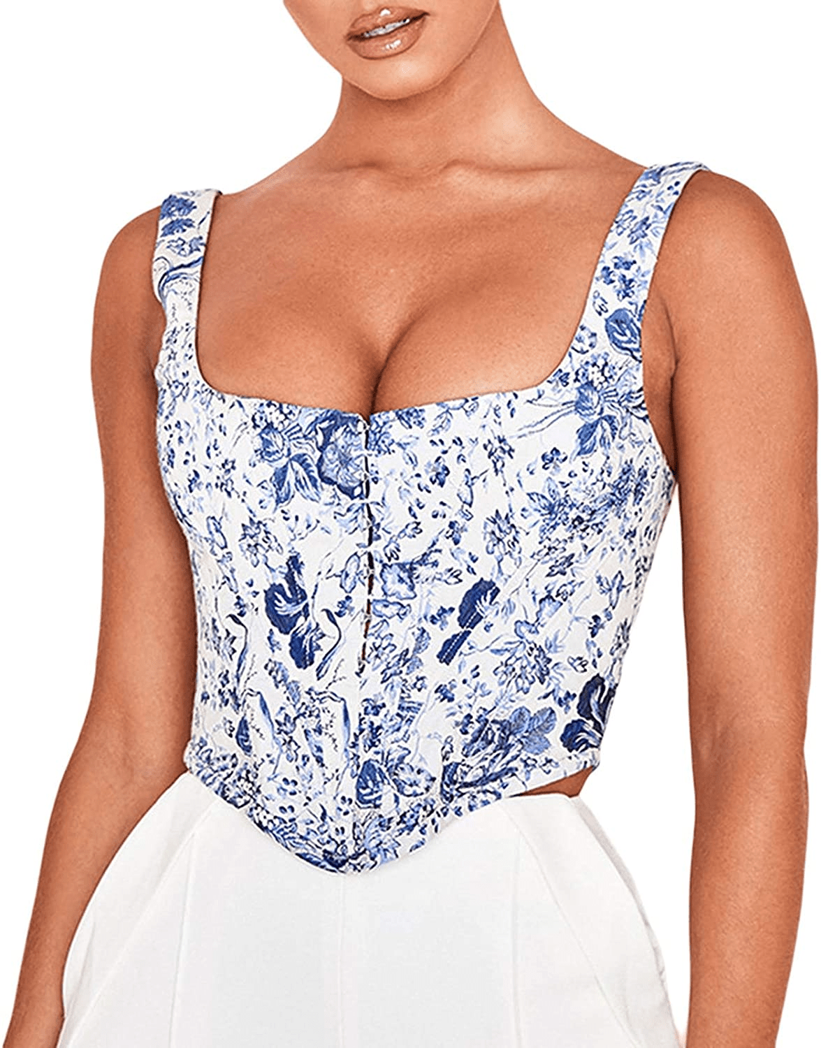 Women'S Sexy Push up Bustiers Corsets Crop Tops Strapless Slim Tank Top Bodice Y2K E-Girl Clubwear Party Outwear Apparel & Accessories > Clothing > Underwear & Socks > Lingerie REDWOON #22 Blue White Medium