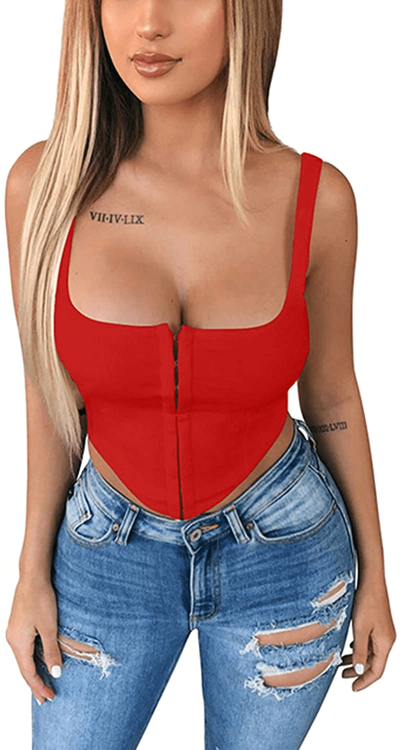 Women'S Sexy Push up Bustiers Corsets Crop Tops Strapless Slim Tank Top Bodice Y2K E-Girl Clubwear Party Outwear Apparel & Accessories > Clothing > Underwear & Socks > Lingerie REDWOON Style_2 Red Large