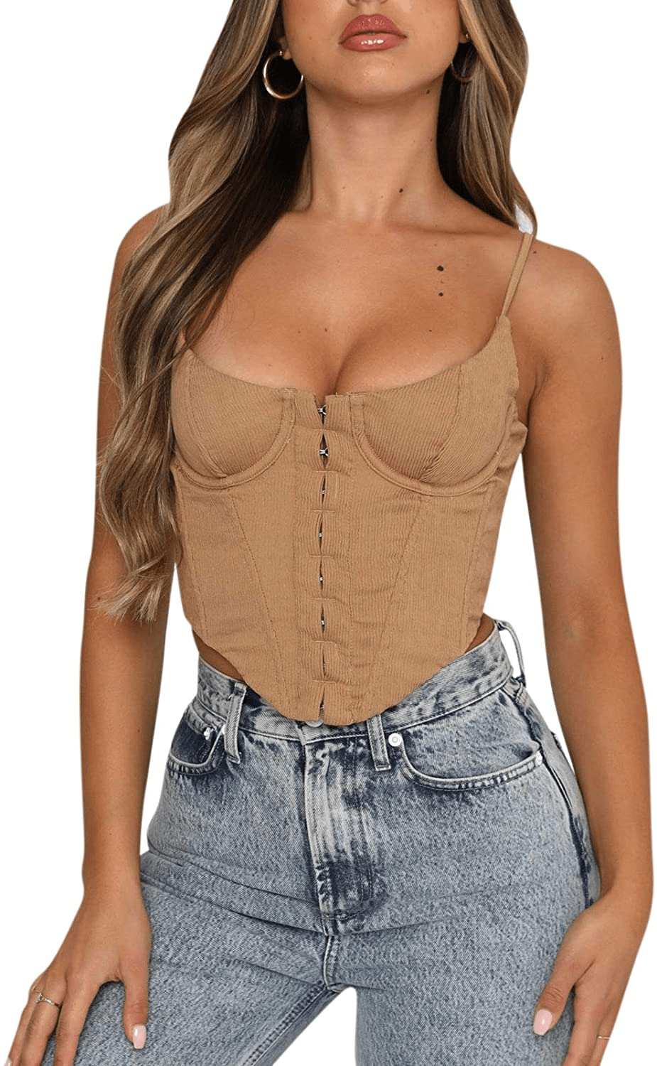 Women'S Sexy Push up Bustiers Corsets Crop Tops Strapless Slim Tank Top Bodice Y2K E-Girl Clubwear Party Outwear Apparel & Accessories > Clothing > Underwear & Socks > Lingerie REDWOON #34 Brown Large