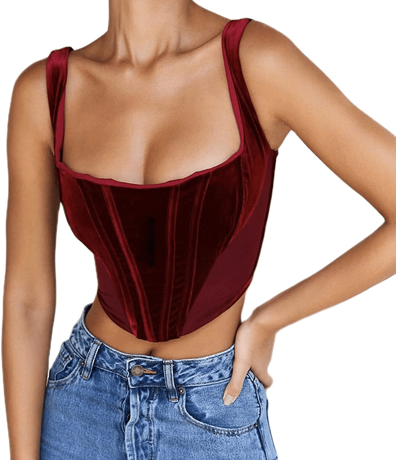 Women'S Sexy Push up Bustiers Corsets Crop Tops Strapless Slim Tank Top Bodice Y2K E-Girl Clubwear Party Outwear Apparel & Accessories > Clothing > Underwear & Socks > Lingerie REDWOON #24 Crimson Large