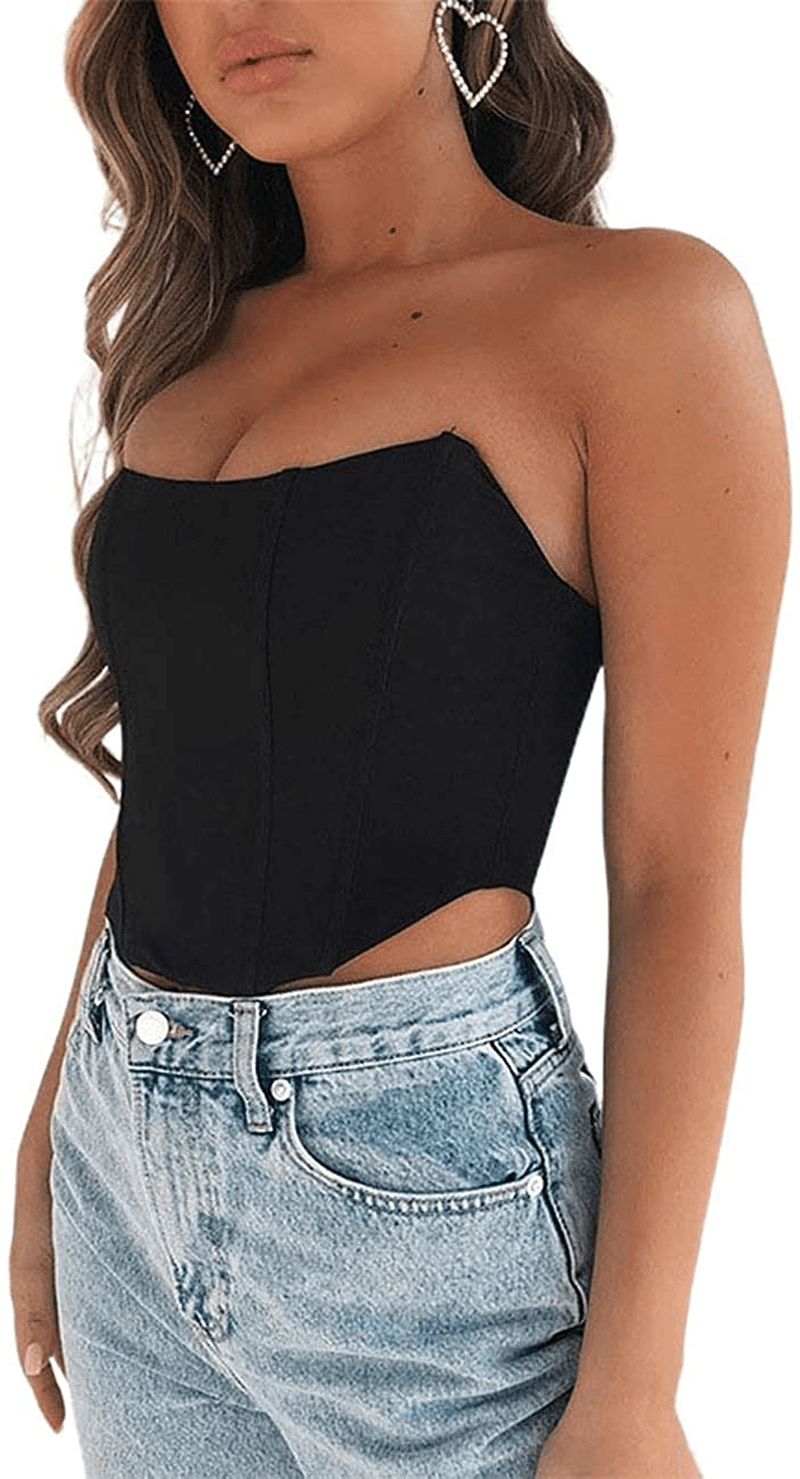 Women'S Sexy Push up Bustiers Corsets Crop Tops Strapless Slim Tank Top Bodice Y2K E-Girl Clubwear Party Outwear Apparel & Accessories > Clothing > Underwear & Socks > Lingerie REDWOON Black Small