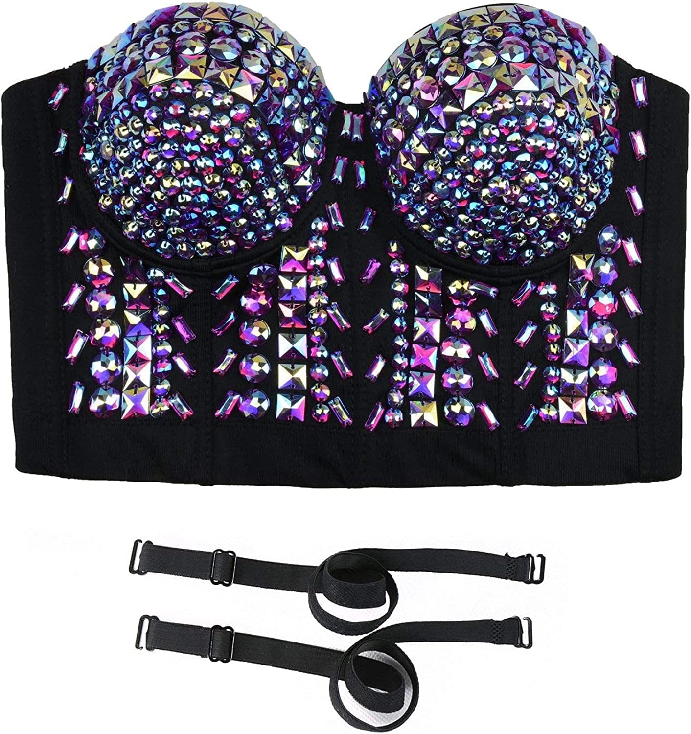 Women'S Sexy Rhinestone Bustier Crop Top Club Party Glitter Corset Top Bra Purple