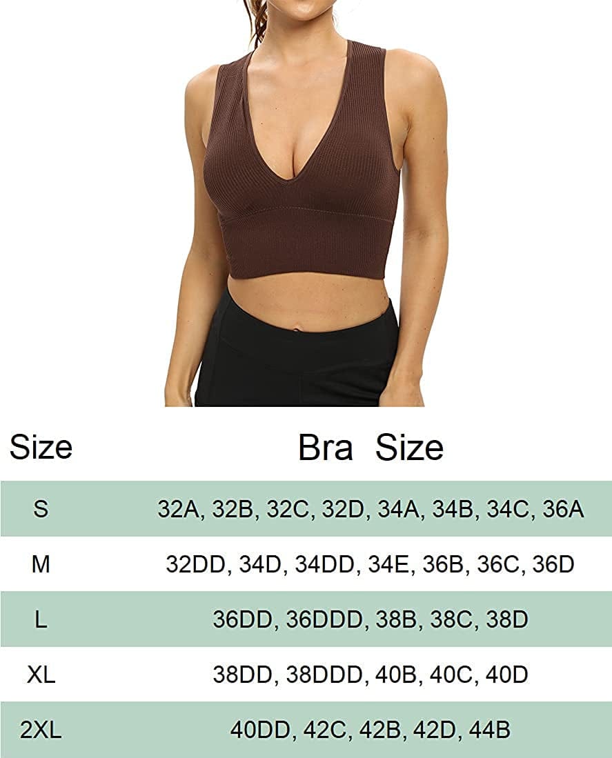 Women'S Sexy Sleeveless Seamless Crop Top Deep Plunge V Neck Ribbed Tank Top with Removable Pads