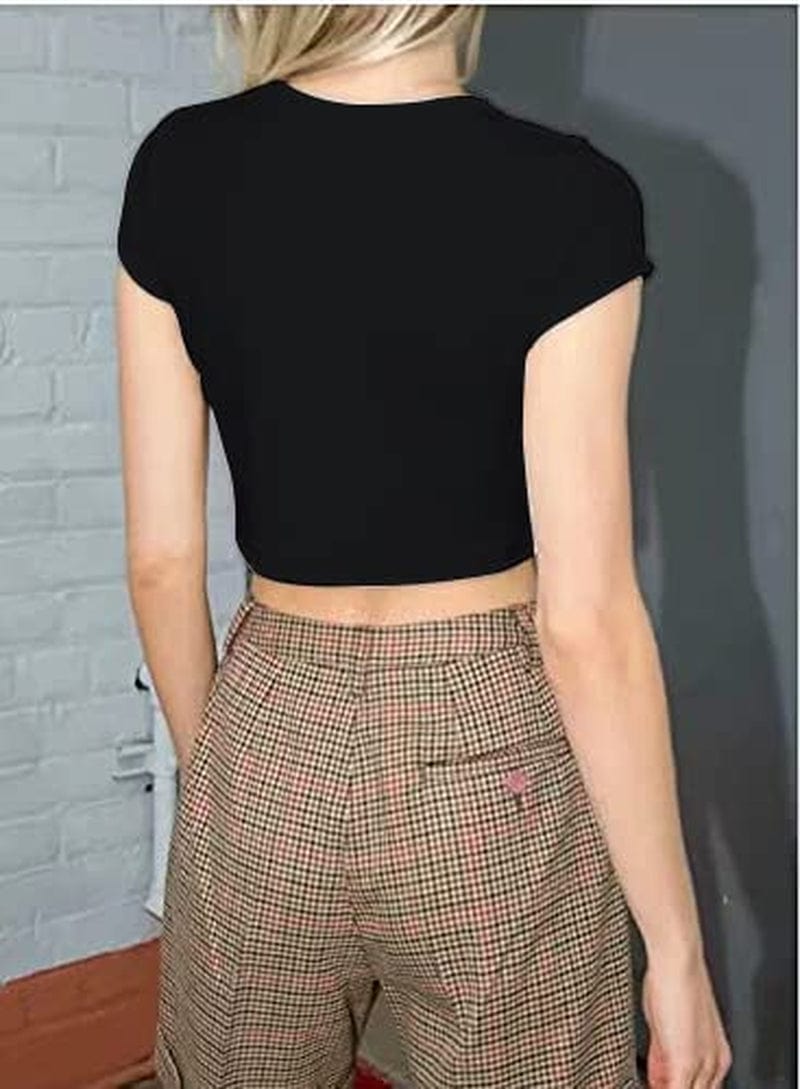 Women’S Sexy Vintage Graphic and Letter Print Crop Top Casual Summer Slim Short Sleeve Crop T-Shirt