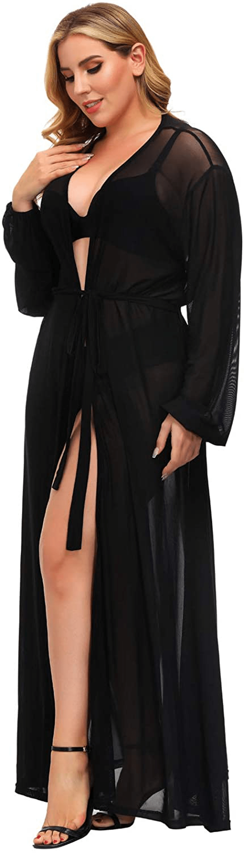 Women'S Sheer Mesh Long Sleeve Maxi Beach Dress Swimwear Bikini Cover Ups Apparel & Accessories > Clothing > Swimwear Kylie Max