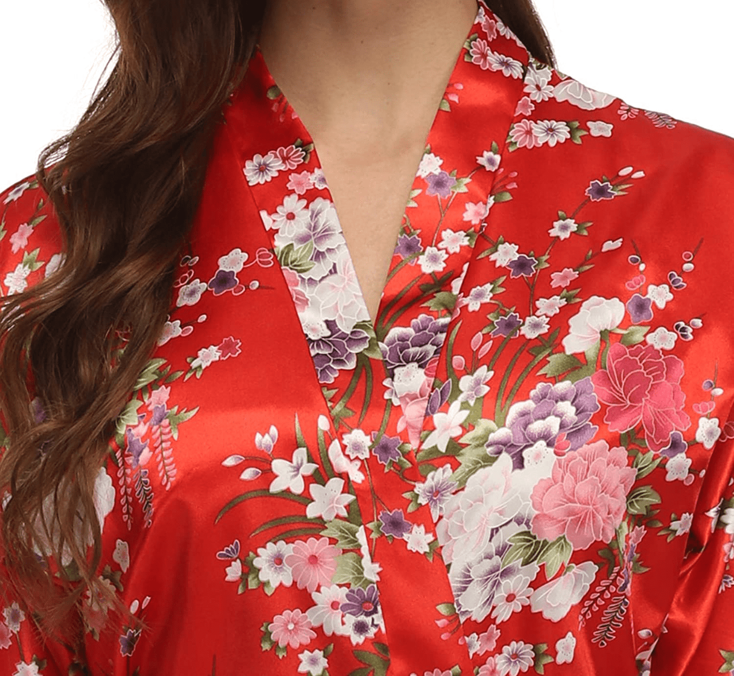 Women'S Short Floral Satin Kimono Robe Blossom Bathrobe for Wedding Party Bridal Dressing Gown Sleepwear Apparel & Accessories > Clothing > Sleepwear & Loungewear > Robes GoodmanShop