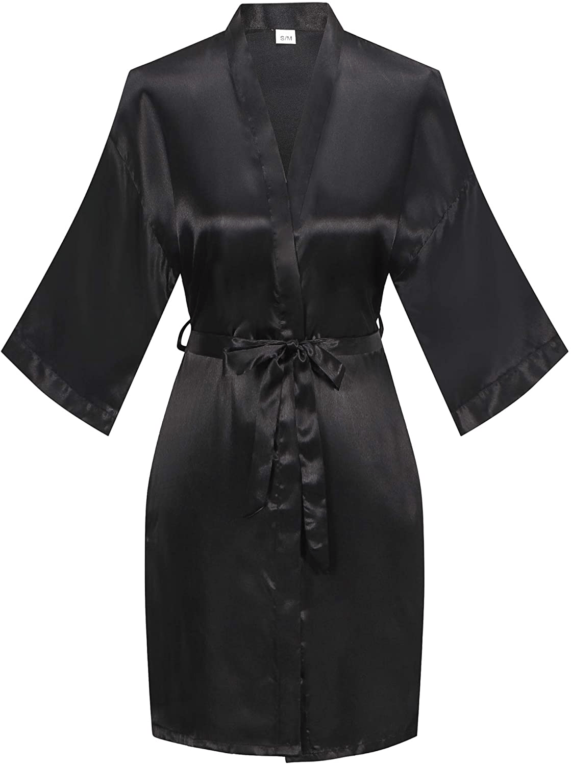 Women'S Short Kimono Robe Pure Color Silky Bathrobe Bridal Party Dressing Gown Apparel & Accessories > Clothing > Sleepwear & Loungewear > Robes expressbuynow Pure Color-black XX-Large