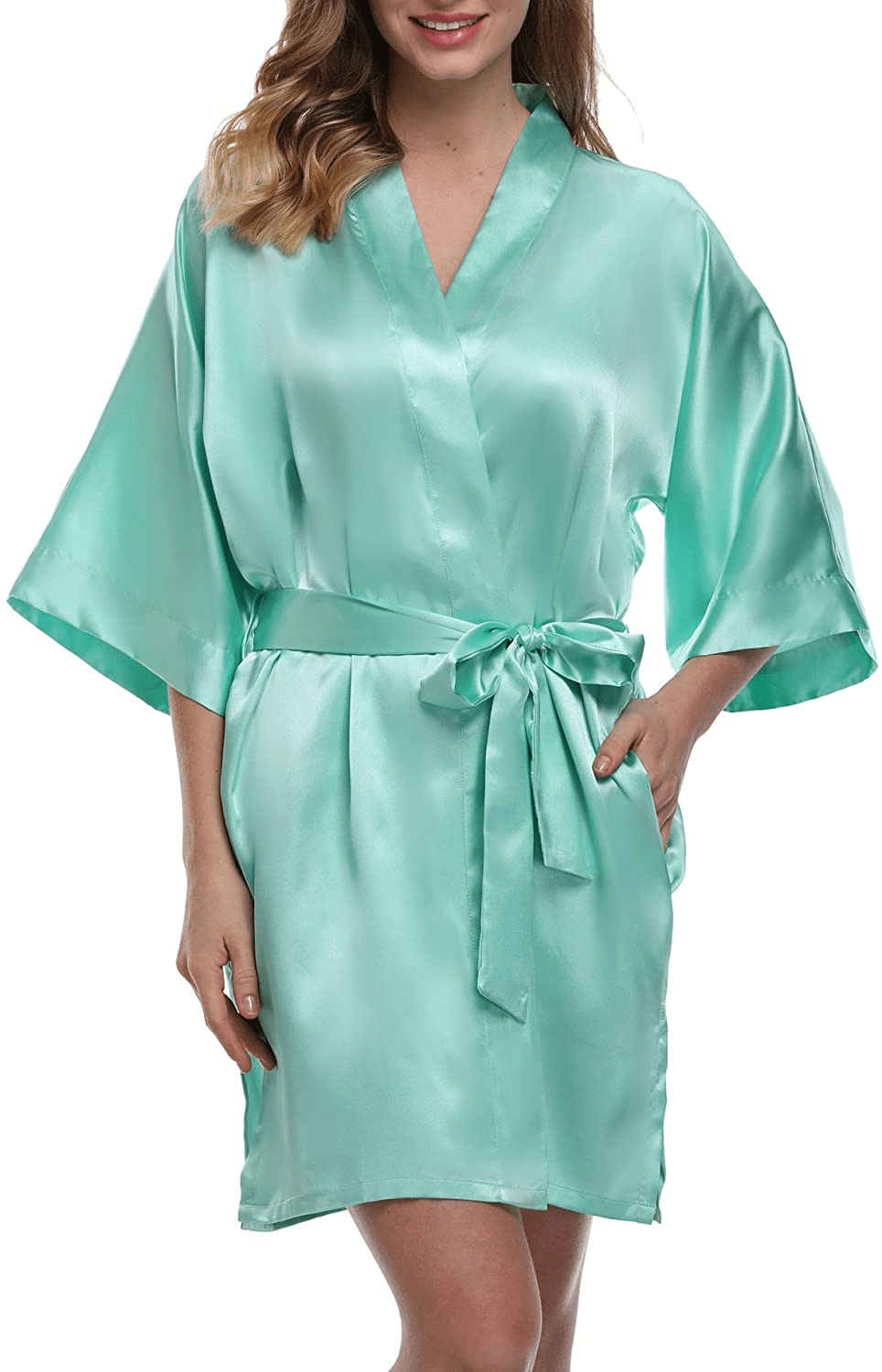 Women'S Short Kimono Robe Pure Color Silky Bathrobe Bridal Party Dressing Gown Apparel & Accessories > Clothing > Sleepwear & Loungewear > Robes expressbuynow