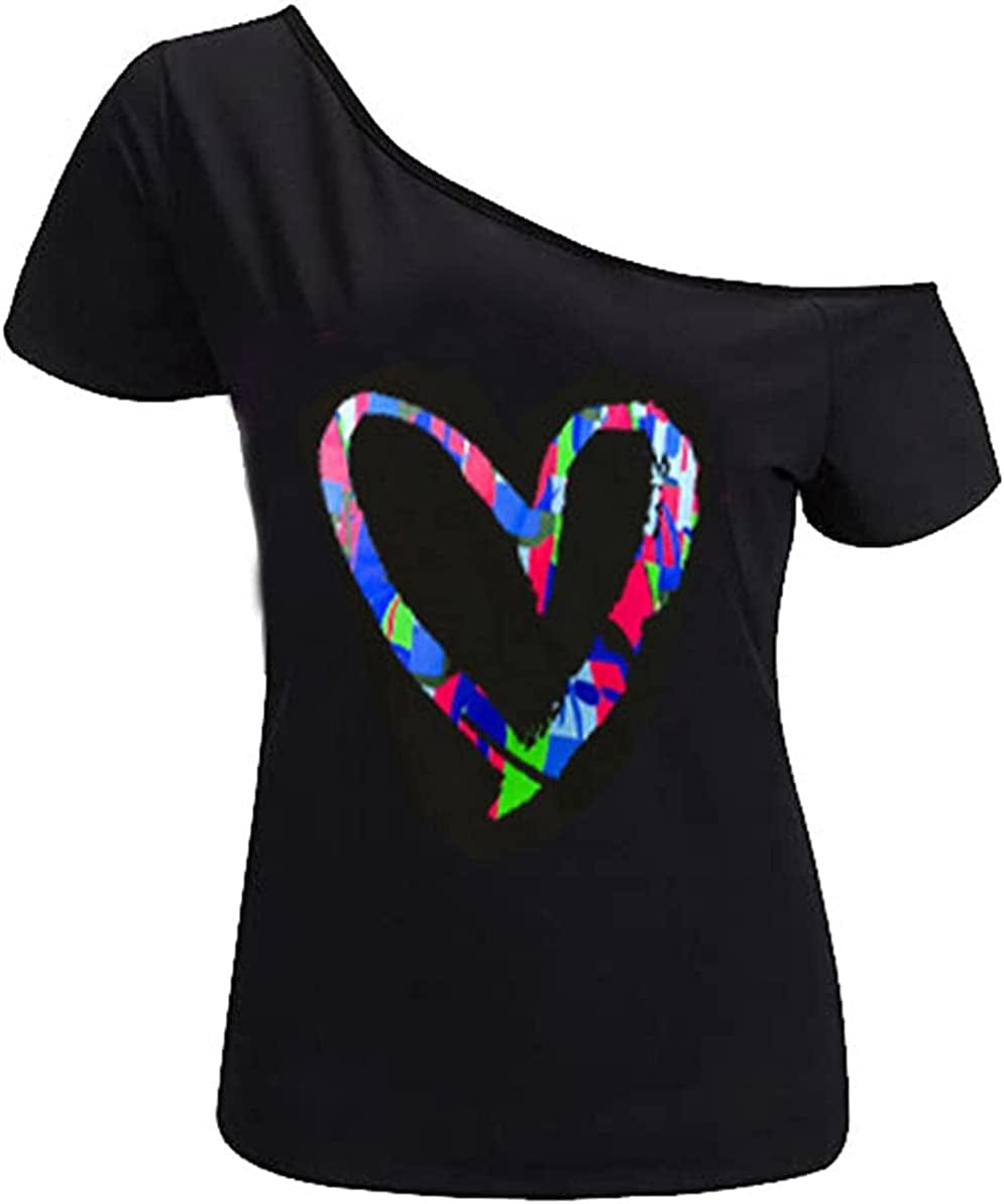 Women’S Short Lips Print Causal off the Shoulder plus Size T-Shirt Tops Bmheart1 / XX-Large